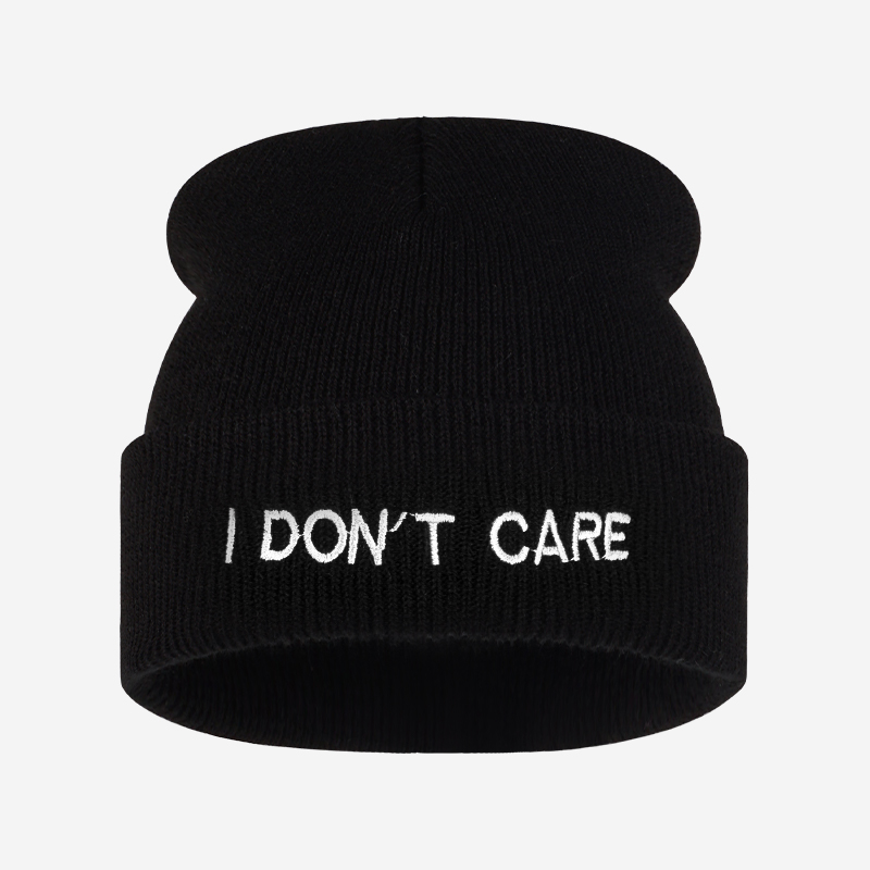 I DON'T CARE Text Knit Cuffed  - Beanie Cuffed Knit review and price