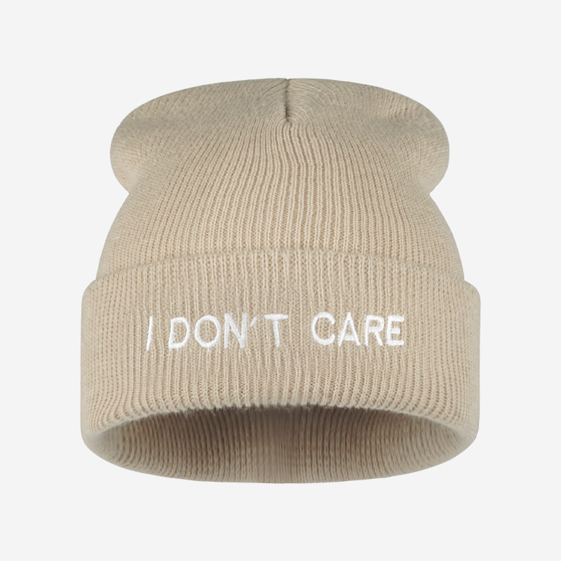 I DON'T CARE Text Knit Cuffed  - Beanie Cuffed Knit review and price
