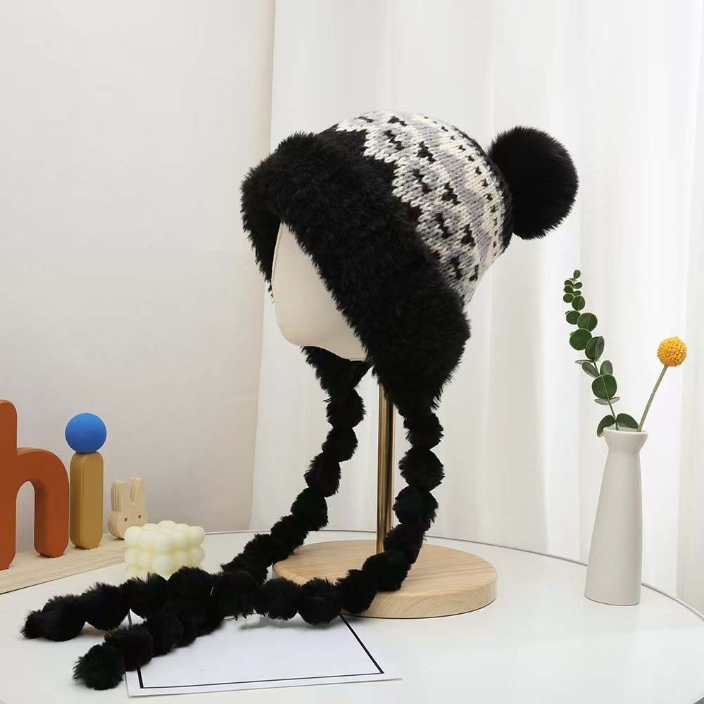 Fleece Lined Pompom Braids Hat - Trapper Hat Ear Flap review and price