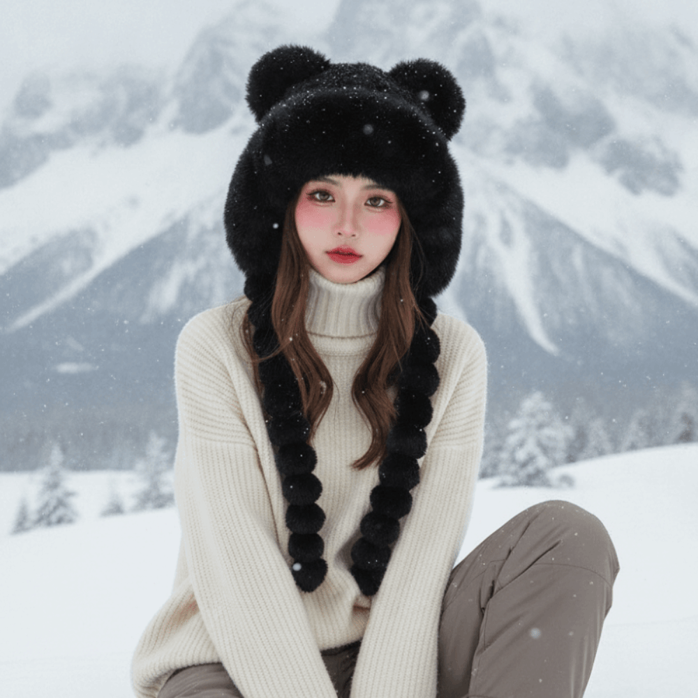 Fleece Lined Pompom Braids Hat - Trapper Hat Ear Flap review and price
