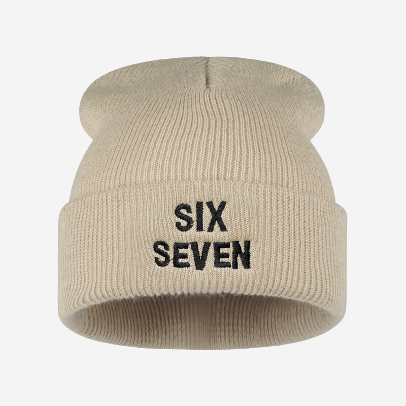 SIX SEVEN Letter Embroidered K - Beanie Cuffed Knit review and price