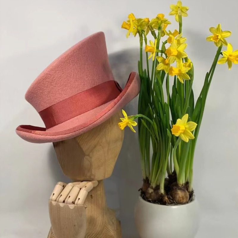Wool Felt Top Hat Blue Ribbon  - Fedora Hat Wool review and price