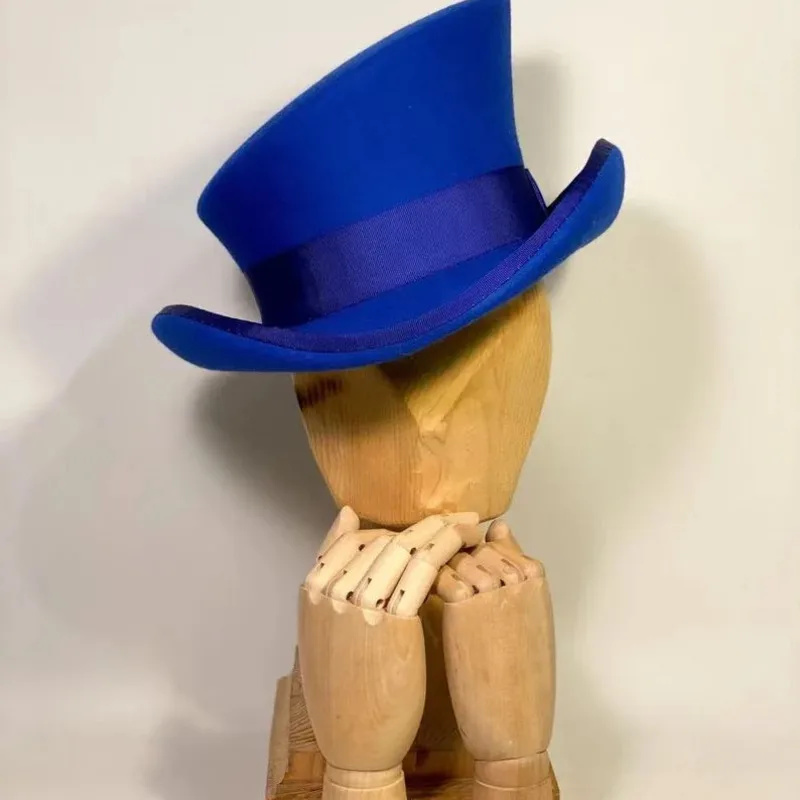 Wool Felt Top Hat Blue Ribbon  - Fedora Hat Wool review and price