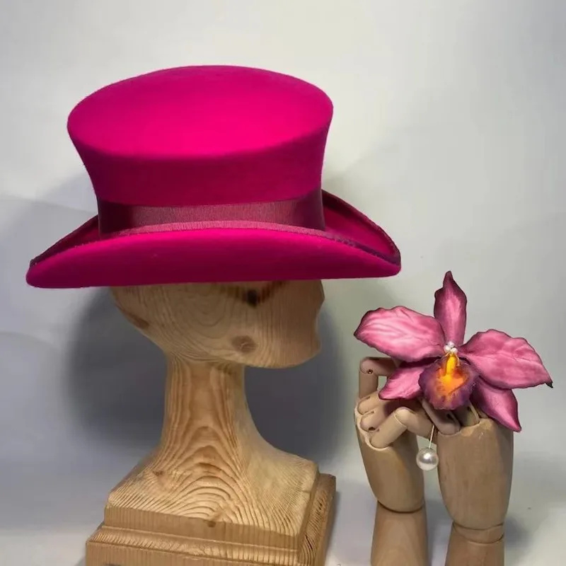 Wool Felt Top Hat Blue Ribbon  - Fedora Hat Wool review and price